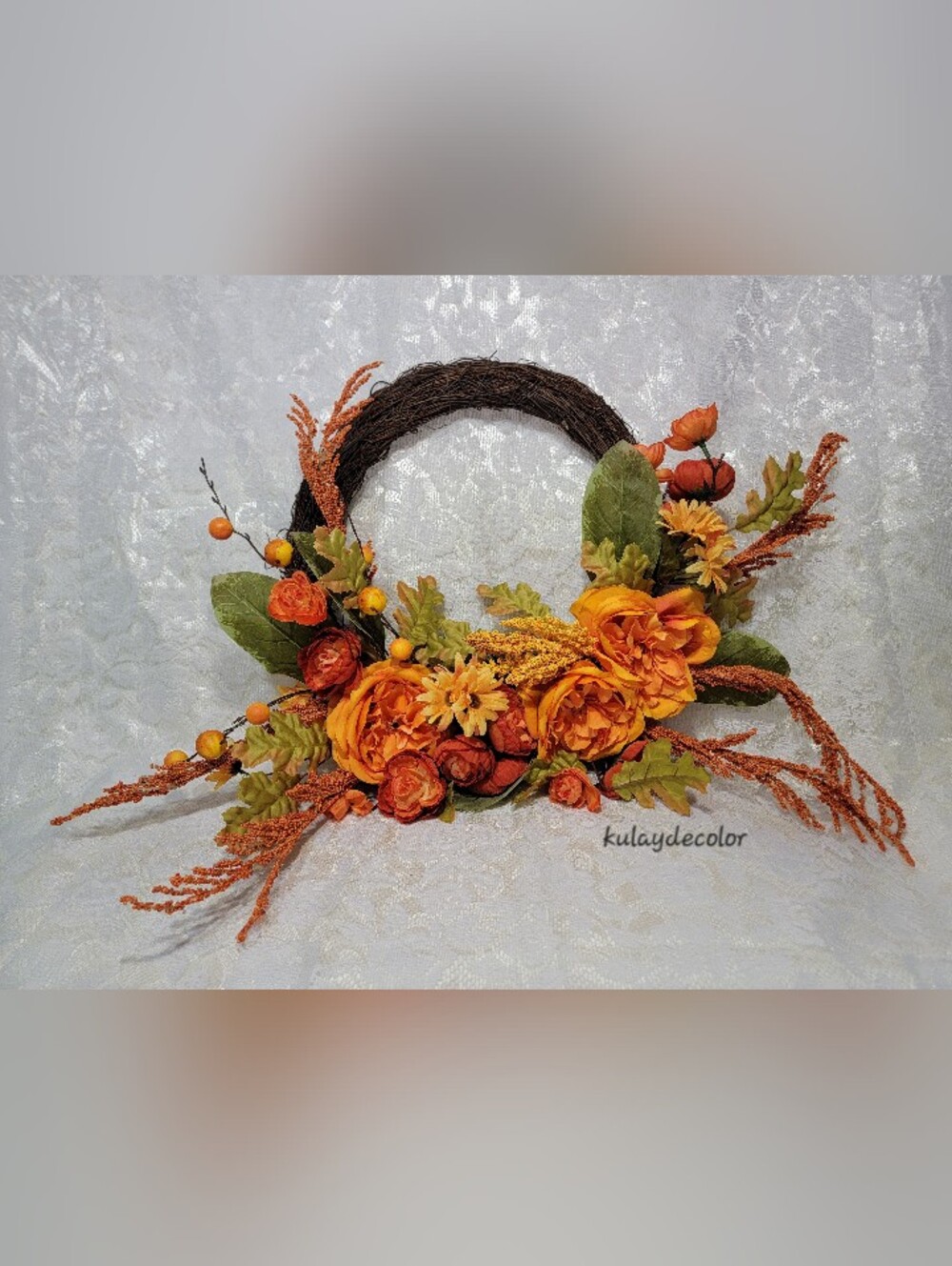 Fall Floral Wreath Swag Autumn Harvest Door Thanksgiving Handmade Wall Decor